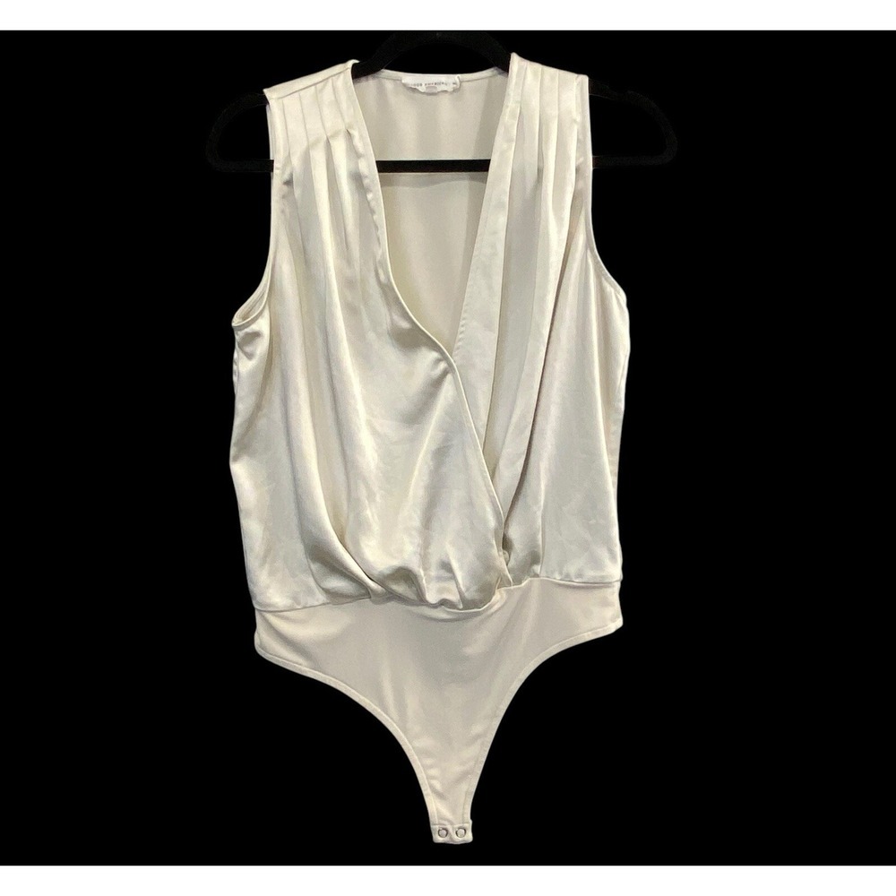 GOOD AMERICAN Women Satin Sleeveless Bodysuit Sz 1/S Ivory Career Classy 6-14